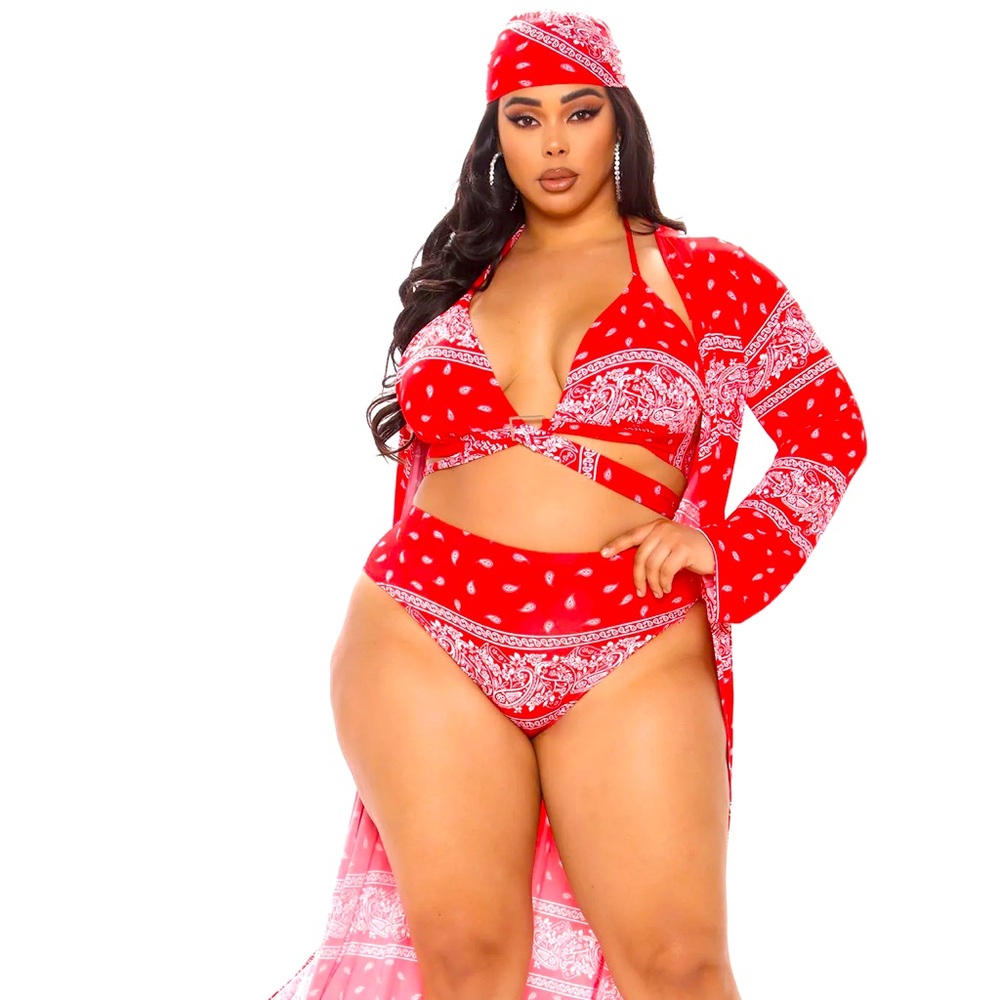 FashionNova Bandana Babe 4 Piece Red Swimsuit Set Size 1X
